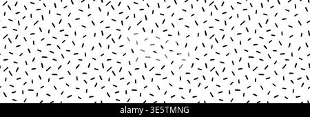 Seamless pattern with small sketchy dash lines in black on white background. Minimal abstract texture with thin handdrawn strokes. Scandinavian modern design for fabric, wallpaper, print and decor. Stock Vector