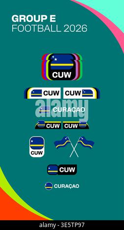 Curacao National Football Flag Identity Kit Representing Group E for 2026 Tournament Broadcast Graphics Design Vector. Football 2026 flag vector set. Stock Vector