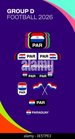 Dynamic Paraguayan National Football Team Flags and Emblems Display for 2026 Tournament Group D Branding Vector. Football 2026 flag vector set. Stock Vector