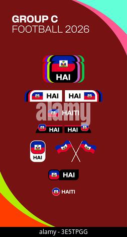 Haiti National Football Team Flag and Abbreviation Graphics for Group C 2026 Tournament Display with Dynamic Professional Feel Football 2026 flag vect Stock Vector