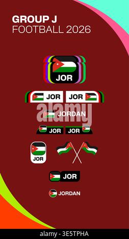 Jordan Football 2026 Group J Tournament Emblem Collection for Sports Event Announcement and Promotion Football 2026 flag vector set. Stock Vector