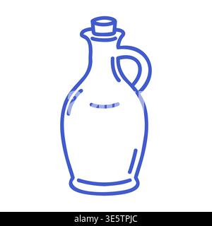 Oil bottle in outline icon style. Hand drawn icon. Outline vector isolated illustration.  Stock Vector