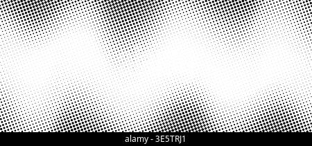 Wavy halftone grunge gradient texture. Pixelated noisy wave pattern background. Black dotted grain grit wallpaper. Rasterized pixelated anime or manga backdrop. Vector fading sand dots comic frame Stock Vector