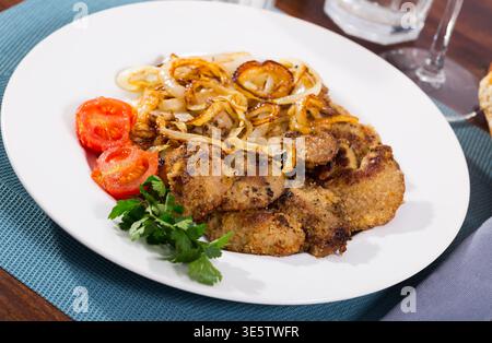 Fried rabbit liver with onion Stock Photo