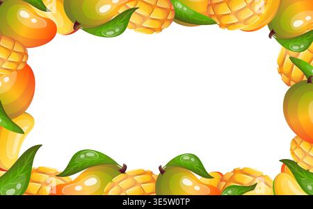 Rectangular frame with mangoes and leaves Stock Vector