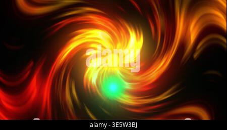 Glowing pair of luminous cores radiating light and spiraling in abstract space, with flame ribbons Stock Photo