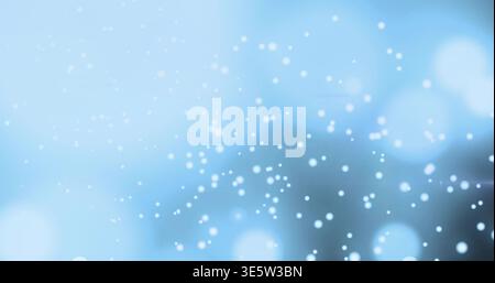 Drifting cluster of white light spots floating over soft blue gradient, with circular bokeh orbs Stock Photo