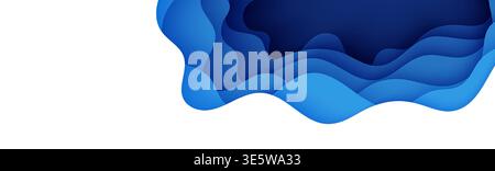 Wavy border in paper cut style. World Oceans Day 8 June cut out from cardboard blue waves bg. Vector 3d ecological poster cut out from paper. Craft sa Stock Vector