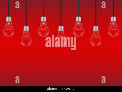 Light Bulbs on Red Background. Decorative Light Bulbs for Christmas Background. Vector Illustration. Stock Vector