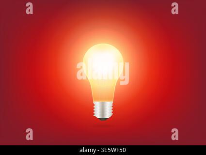 Light Bulbs with Glowing Lamps on Red Background. Decorative Light Bulbs for Christmas Background. Vector Illustration. Stock Vector