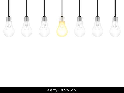 Light Bulbs with Glowing Lamps on White Background. Decorative Light Bulbs. Vector Illustration. Stock Vector