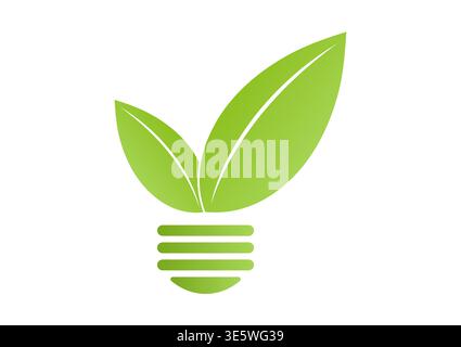 Light Bulb with Green leaf. Save Energy Logo Symbol. Green Energy or Renewable Energy. Eco- Friendly Concept. Stock Vector