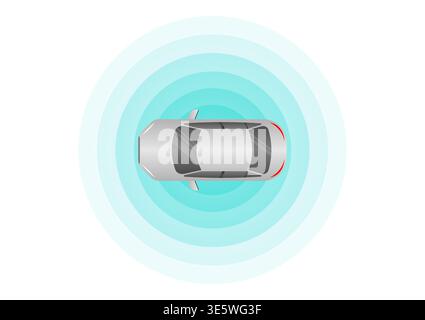 Smart Car with Remote Sensing and Sensor System. Driverless or Autonomous Car on the Road. Vector Illustration. Stock Vector