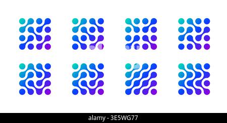 Metaball neuron logo, molecule and atom circle stucture concept. Neuron links in brain liquid blobs and nucleus medical pattern. Artificial fluid Stock Vector