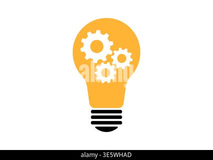 Light Bulb and Gear Icon Symbol with Idea Concept. Idea, Innovation, Inspiration and Creativity Concept. Vector Illustration Isolated on White Backgro Stock Vector