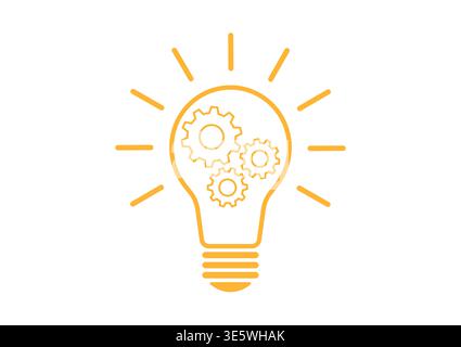 Light Bulb and Gear Icon Symbol with Idea Concept. Idea, Innovation, Inspiration and Creativity Concept. Vector Illustration Isolated on White Backgro Stock Vector