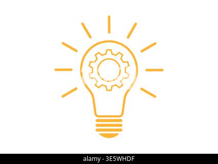 Light Bulb and Gear Icon Symbol with Idea Concept. Idea, Innovation, Inspiration and Creativity Concept. Vector Illustration Isolated on White Backgro Stock Vector