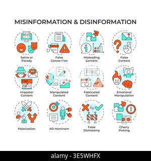 Misinformation and disinformation multi color concept icons Stock Vector