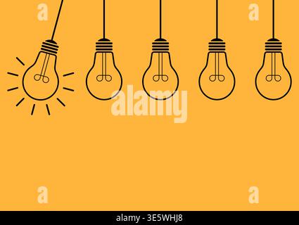 Light Bulb with Idea Concept on Yellow Background. Idea, Innovation, Inspiration and Creativity Concept. Vector Illustration. Stock Vector