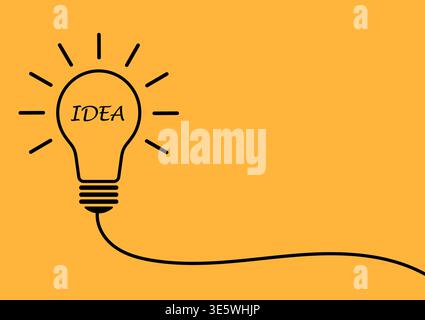 Light Bulb with Idea Concept on Yellow Background. Idea, Innovation, Inspiration and Creativity Concept. Vector Illustration. Stock Vector