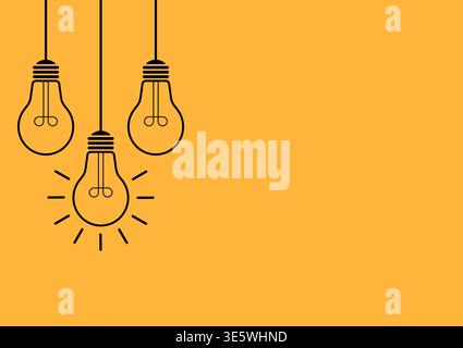 Light Bulb with Idea Concept on Yellow Background. Idea, Innovation, Inspiration and Creativity Concept. Vector Illustration. Stock Vector