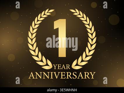 1 Year or One Year Anniversary Logo. Anniversary Celebration Logo for Wedding, Birthday Party or Celebration. Vector Illustration. Stock Vector