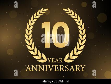 10 Years or Ten Years Anniversary Logo. Anniversary Celebration Logo for Wedding, Birthday Party or Celebration. Vector Illustration. Stock Vector