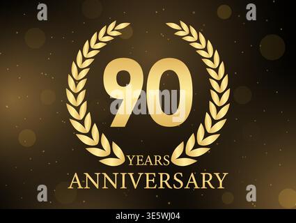 90 Years or Ninety Years Anniversary Logo. Anniversary Celebration Logo for Wedding, Birthday Party or Celebration. Vector Illustration. Stock Vector