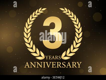 3 Years or Three Year Anniversary Logo. Anniversary Celebration Logo for Wedding, Birthday Party or Celebration. Vector Illustration. Stock Vector