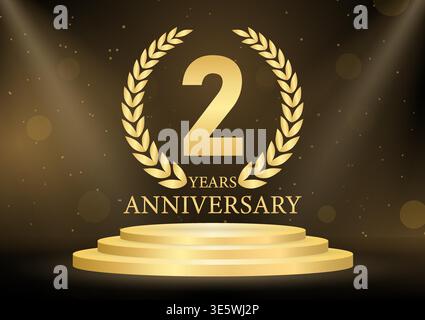 2 Years or Two Year Anniversary Logo. Anniversary Celebration Logo for Wedding, Birthday Party or Celebration. Vector Illustration. Stock Vector