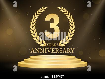 3 Years or Three Year Anniversary Logo. Anniversary Celebration Logo for Wedding, Birthday Party or Celebration. Vector Illustration. Stock Vector