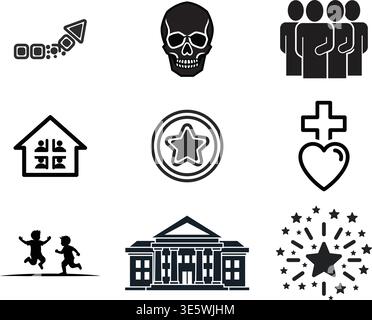 Icon set representing growth, protection, family, and health. Stock Vector