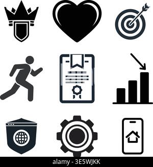 Icon set featuring achievement, education, health, and progress. Stock Vector