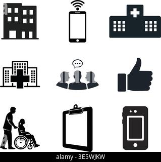 Icon set representing business, communication, healthcare, and support. Stock Vector
