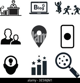 Icon set featuring education, teamwork, and progress. Stock Vector