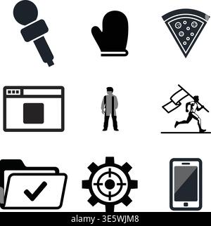 Icon set representing tools, technology, and everyday objects. Stock Vector