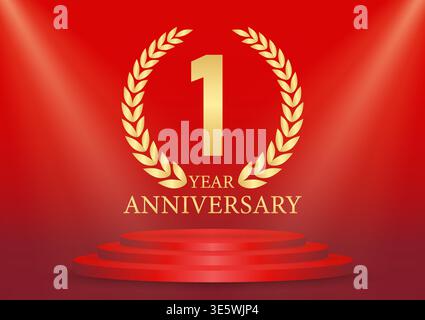1 Year or One Year Anniversary Logo. Anniversary Celebration Logo for Wedding, Birthday Party or Celebration. Vector Illustration. Stock Vector
