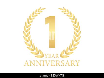 1 Year or One Year Anniversary Logo. Anniversary Celebration Logo for Wedding, Birthday Party or Celebration. Vector Illustration. Stock Vector