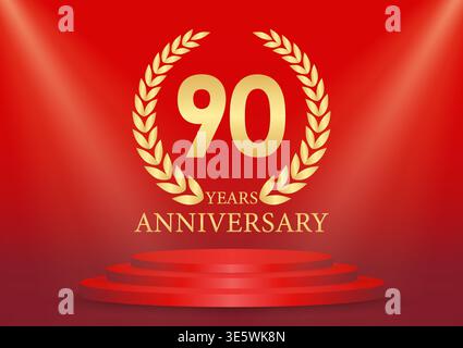 90 Years or Ninety Years Anniversary Logo. Anniversary Celebration Logo for Wedding, Birthday Party or Celebration. Vector Illustration. Stock Vector