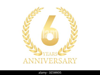 6 Years or Six Years Anniversary Logo. Anniversary Celebration Logo for Wedding, Birthday Party or Celebration. Vector Illustration. Stock Vector