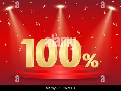 100% or 100 Percent Off Sale Discount. 100% for Banner, Poster or Advertising. Vector Illustration. Stock Vector