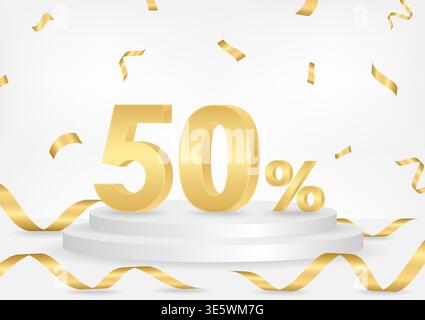 50% or 50 Percent Off Sale Discount. 50% for Banner, Poster or Advertising. Vector Illustration. Stock Vector