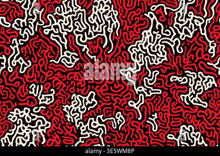 Abstract organic seamless pattern in red, black and white colors Stock Vector
