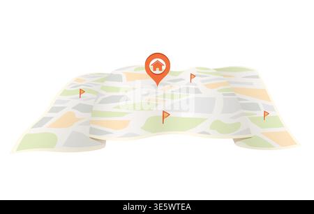 Minimalist paper map with GPS destination pins. Travel concepts. Vector illustration tracking applications Stock Vector