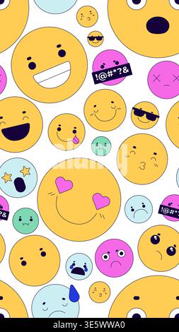 Cute emojis vertical seamless pattern illustration Stock Vector
