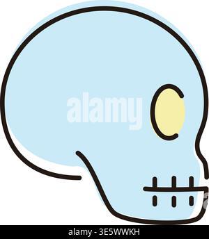 A light blue skull is drawn in a simple style. It has a black outline and a yellow eye. The focus is on the side view of the skull. No details are add Stock Vector