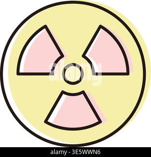 A symbol of a radiation sign is displayed with a yellow background. The sign features a black outline with three triangular shapes pointing outward. T Stock Vector