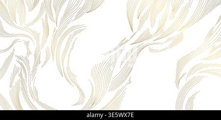 Modern abstract wave oriental pattern, flowing golden lines on white background, Japanese and Chinese design. Elegant vector illustration, clouds Stock Vector