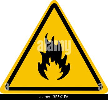 Flammable substances sign. Yellow triangle with flame inside. Caution and warning Stock Vector