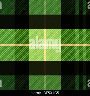Classical green and black tartan plaid seamless pattern with a realistic twill weave fabric texture Stock Vector